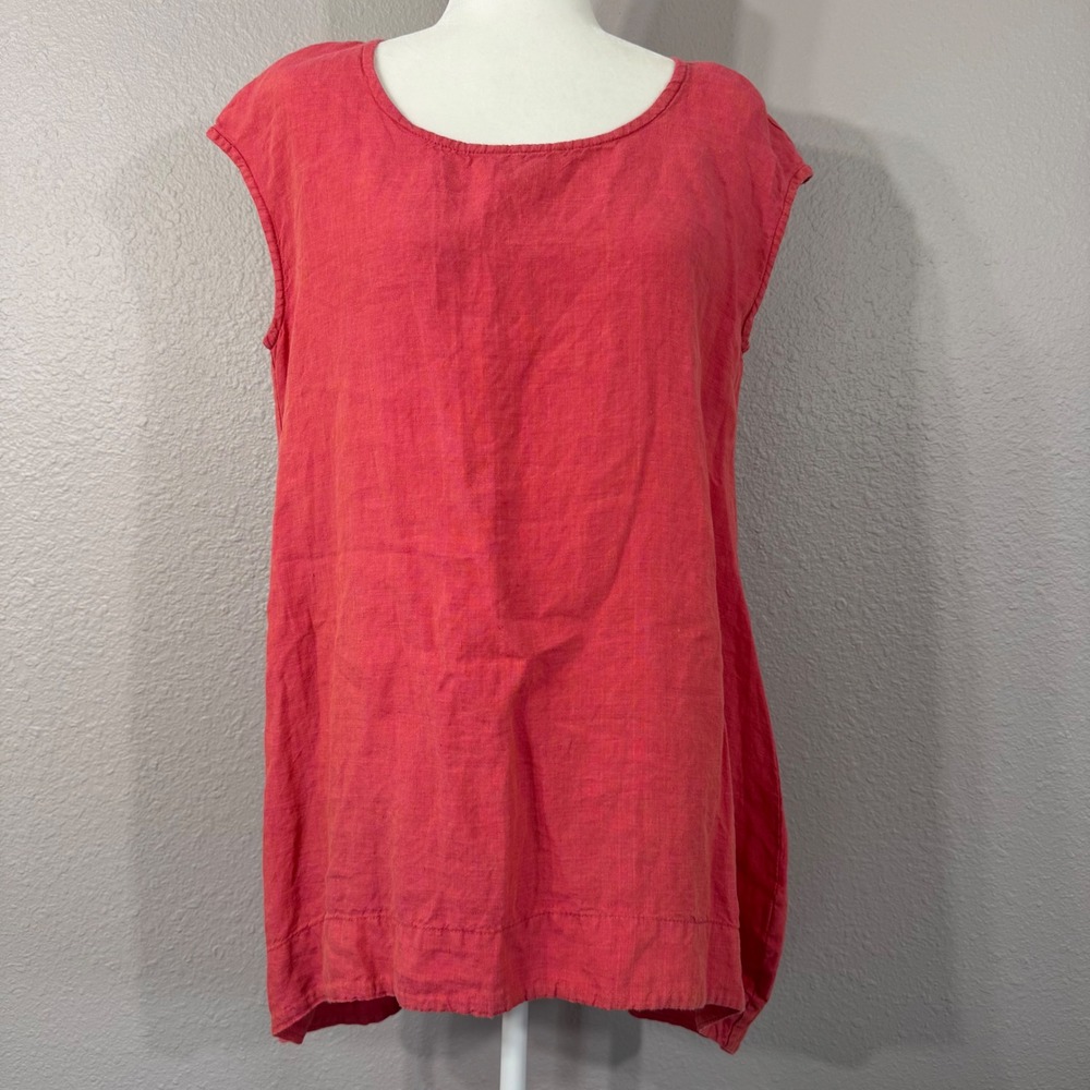 Bryn Walker Women's Medium Pink 100% Linen Sleeveless High Low Tunic Top USA